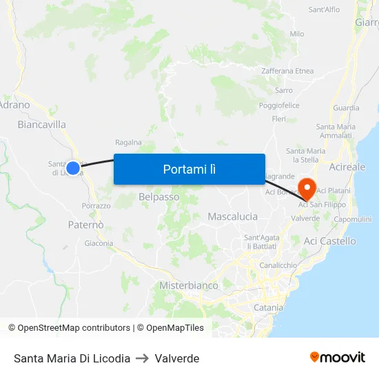 Santa Maria Di Licodia to Valverde map