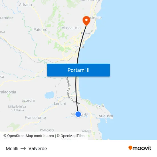 Melilli to Valverde map