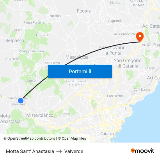 Motta Sant' Anastasia to Valverde map