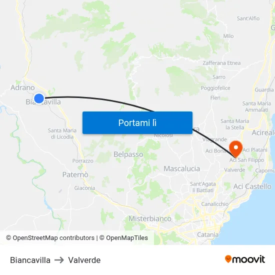 Biancavilla to Valverde map