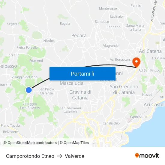Camporotondo Etneo to Valverde map