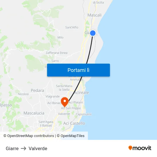 Giarre to Valverde map