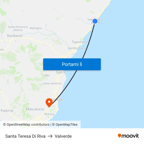 Santa Teresa Di Riva to Valverde map