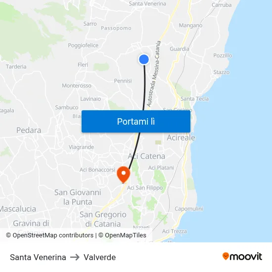 Santa Venerina to Valverde map