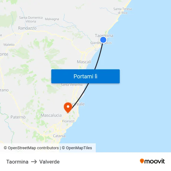Taormina to Valverde map