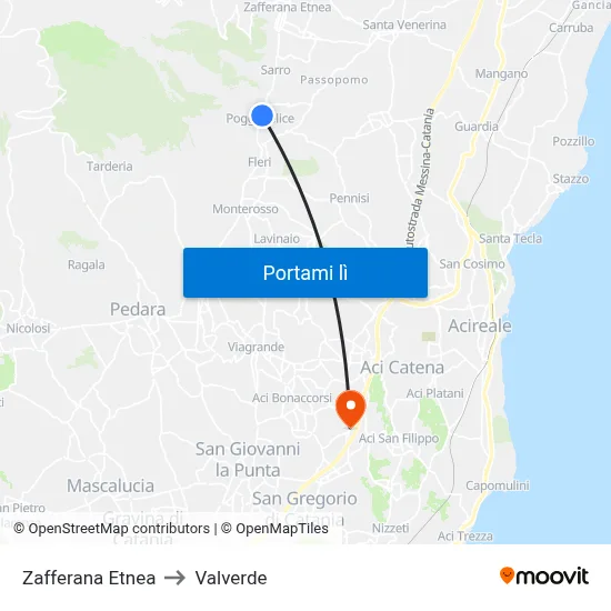 Zafferana Etnea to Valverde map