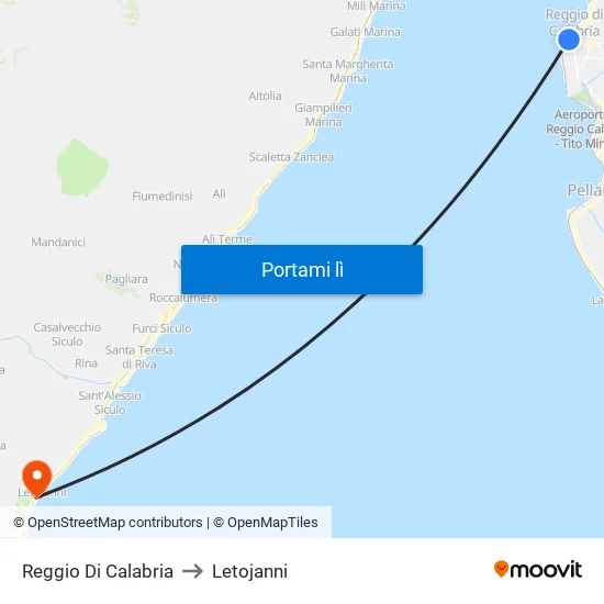 Reggio Di Calabria to Letojanni map