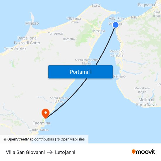 Villa San Giovanni to Letojanni map