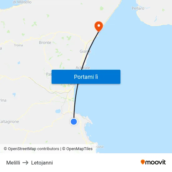 Melilli to Letojanni map