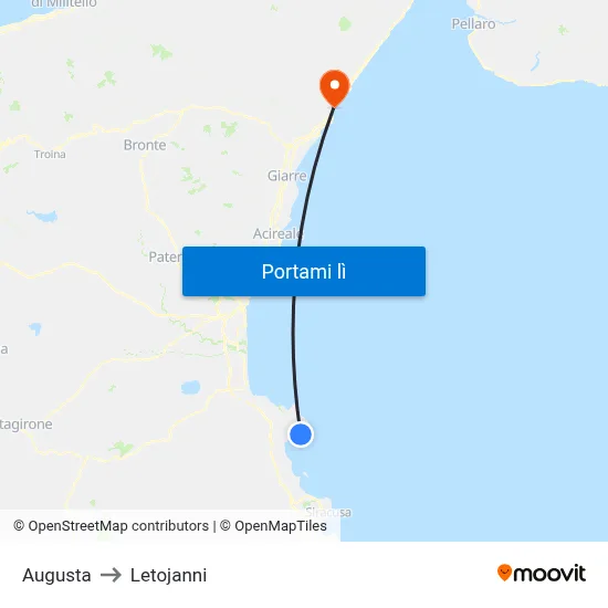 Augusta to Letojanni map
