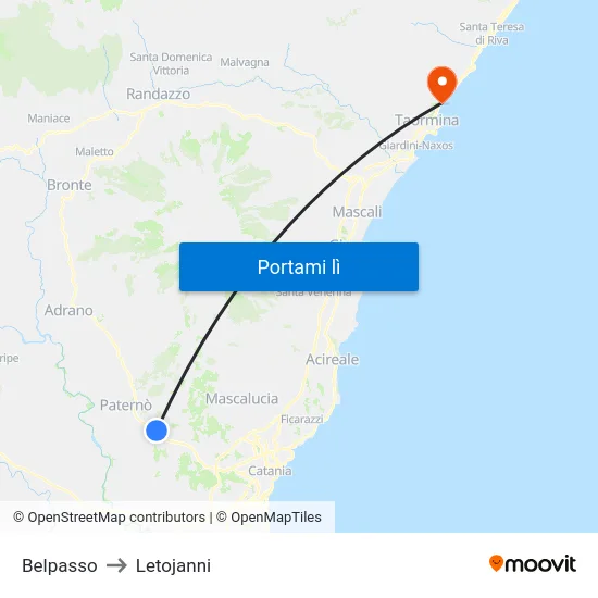 Belpasso to Letojanni map