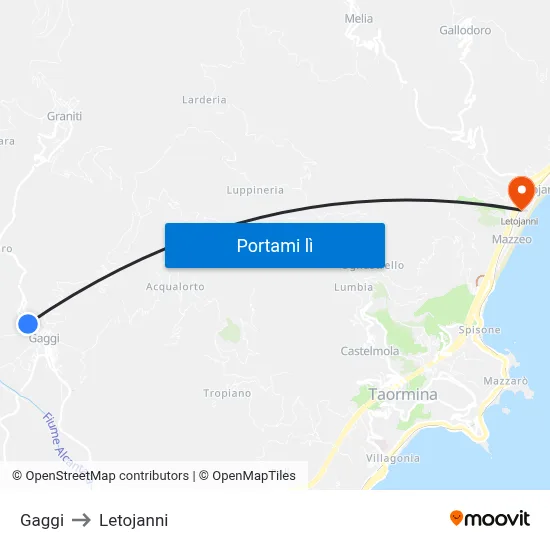 Gaggi to Letojanni map