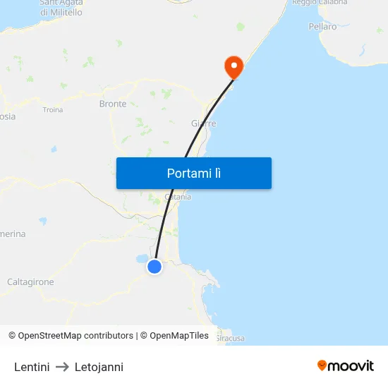 Lentini to Letojanni map