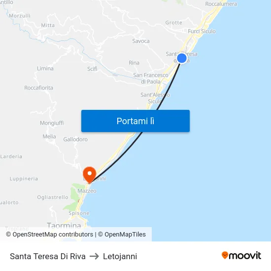 Santa Teresa Di Riva to Letojanni map