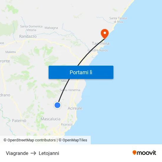 Viagrande to Letojanni map