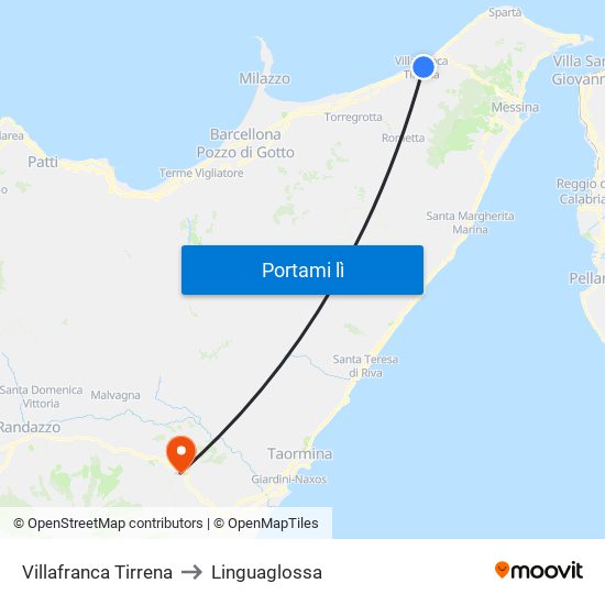 Villafranca Tirrena to Linguaglossa map