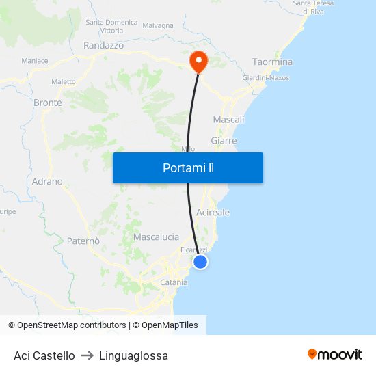Aci Castello to Linguaglossa map