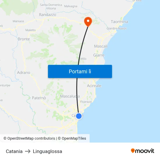 Catania to Linguaglossa map