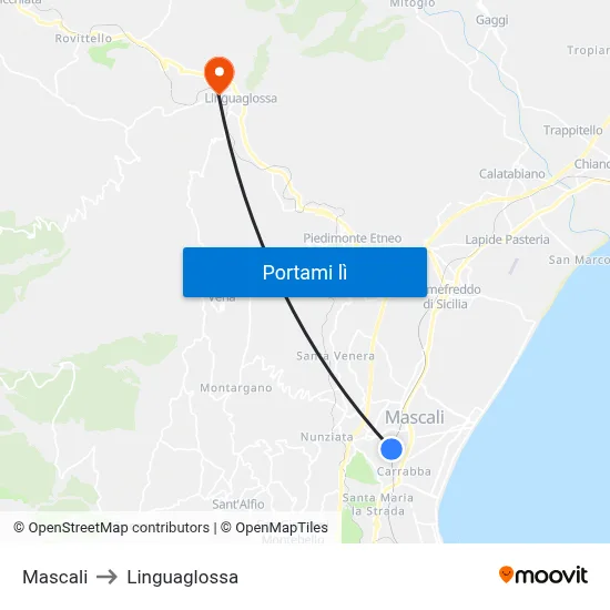 Mascali to Linguaglossa map