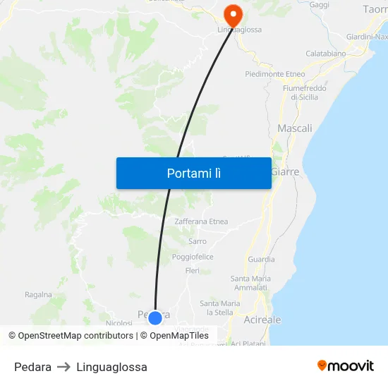 Pedara to Linguaglossa map