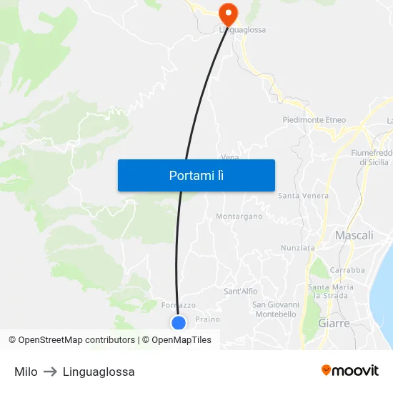 Milo to Linguaglossa map