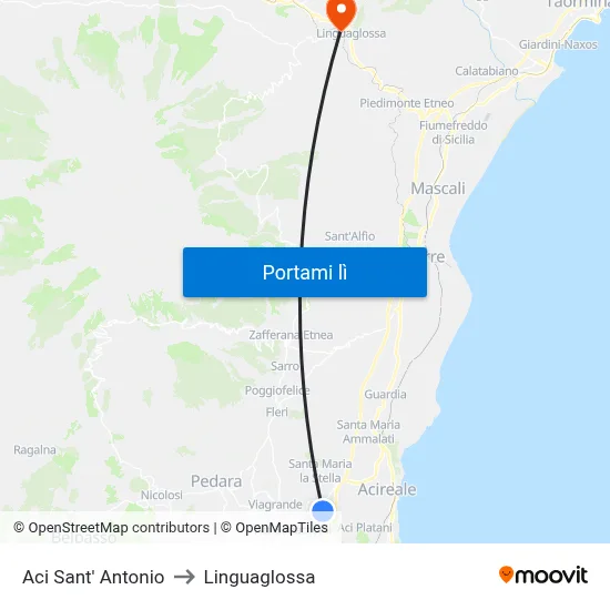 Aci Sant' Antonio to Linguaglossa map
