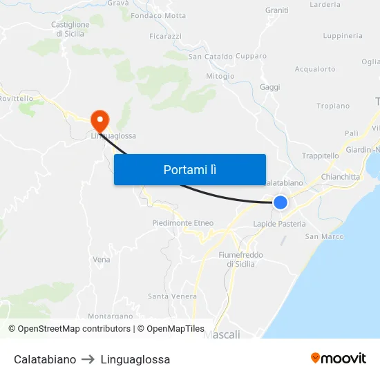 Calatabiano to Linguaglossa map