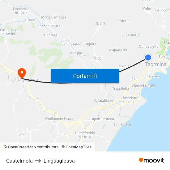 Castelmola to Linguaglossa map