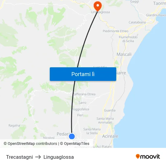 Trecastagni to Linguaglossa map