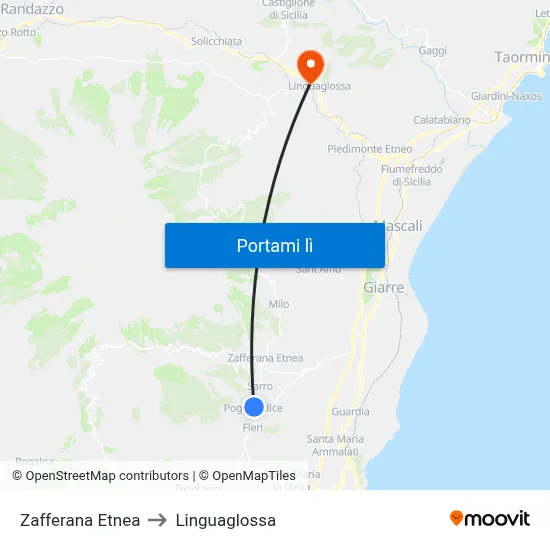 Zafferana Etnea to Linguaglossa map
