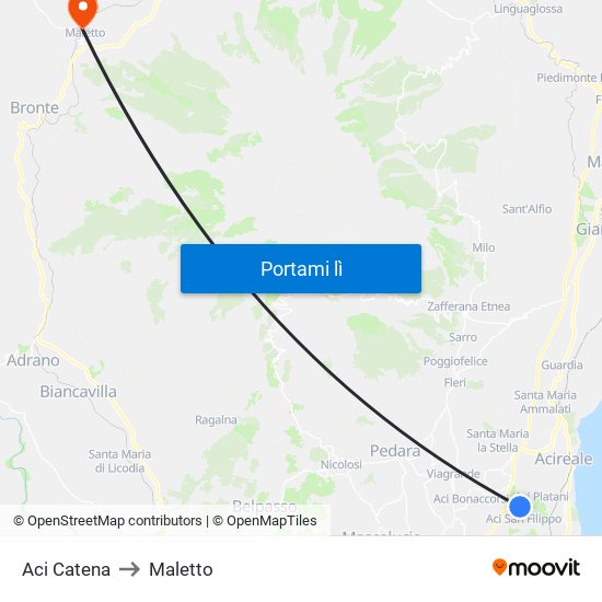 Aci Catena to Maletto map