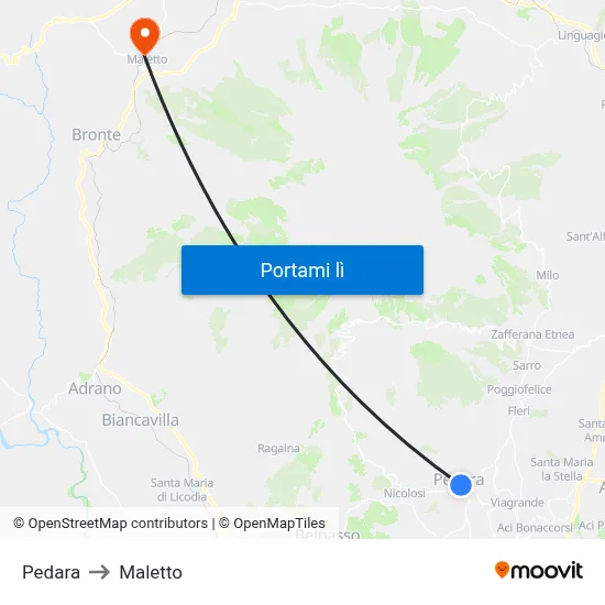 Pedara to Maletto map