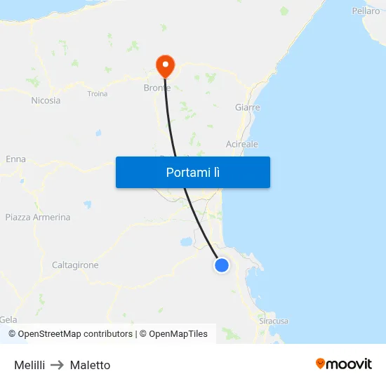 Melilli to Maletto map
