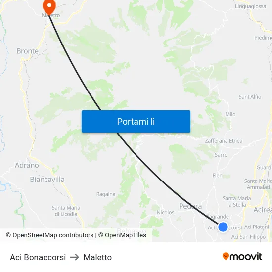 Aci Bonaccorsi to Maletto map