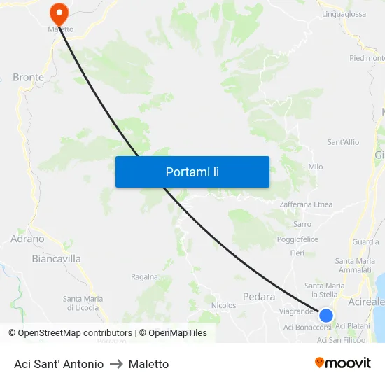 Aci Sant' Antonio to Maletto map