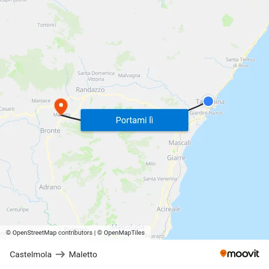 Castelmola to Maletto map