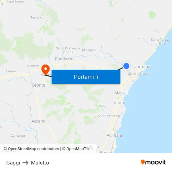 Gaggi to Maletto map