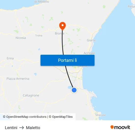 Lentini to Maletto map