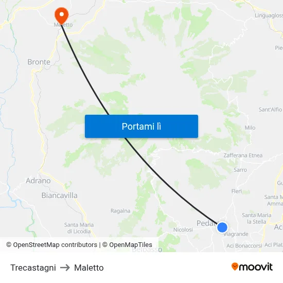 Trecastagni to Maletto map