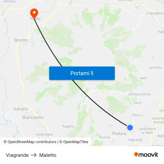 Viagrande to Maletto map