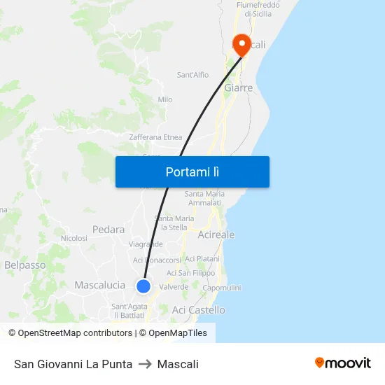 San Giovanni La Punta to Mascali map