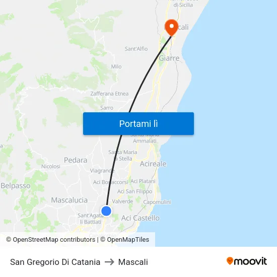San Gregorio Di Catania to Mascali map