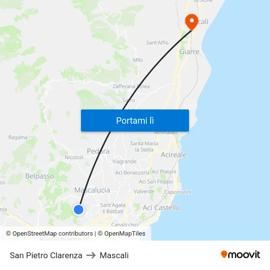 San Pietro Clarenza to Mascali map