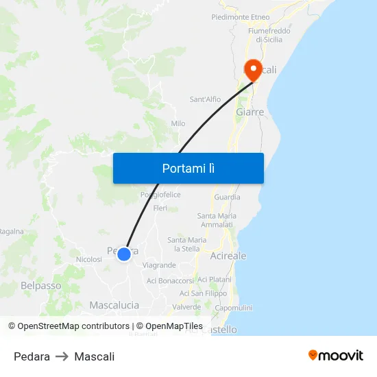 Pedara to Mascali map