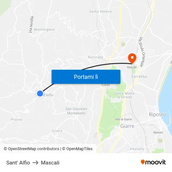 Sant' Alfio to Mascali map