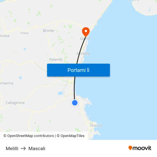 Melilli to Mascali map