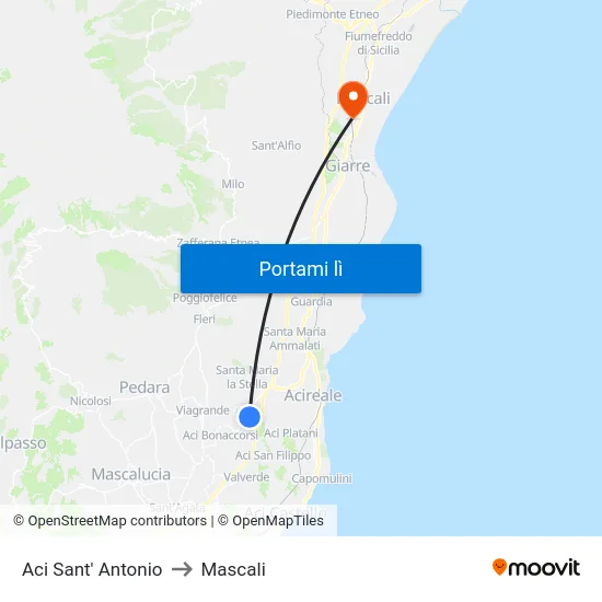 Aci Sant' Antonio to Mascali map
