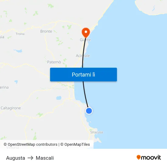 Augusta to Mascali map