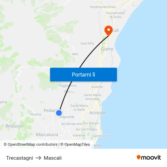Trecastagni to Mascali map