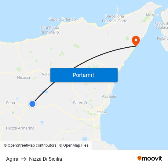 Agira to Nizza Di Sicilia map